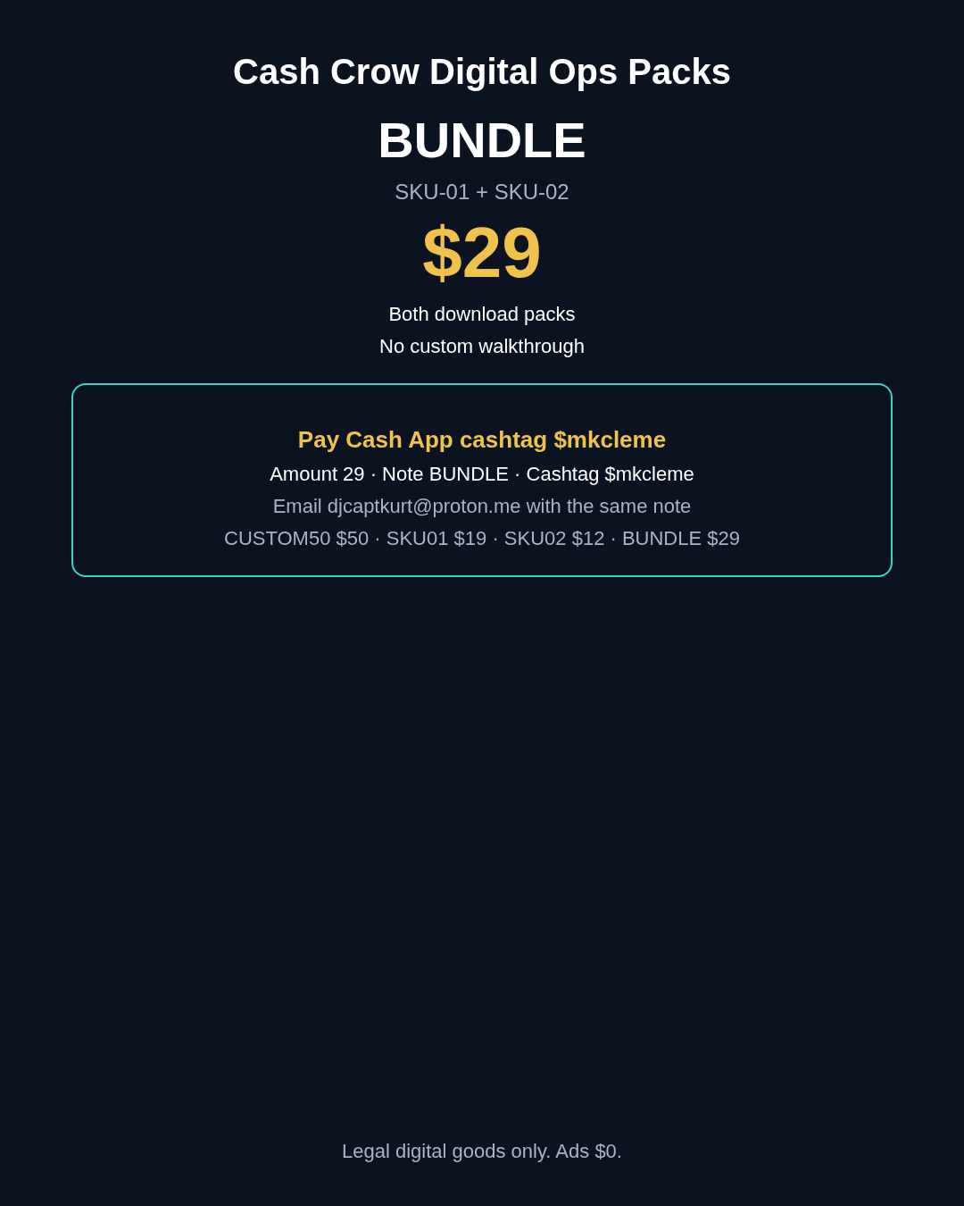 BUNDLE $29 SKU-01 + SKU-02. Pay Cash App $mkcleme note BUNDLE